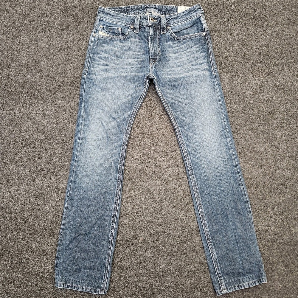 Diesel Thanaz Mens 27x32 Slim Skinny Wash 0RZ31 Straight Leg Jeans Y2k Whiskered